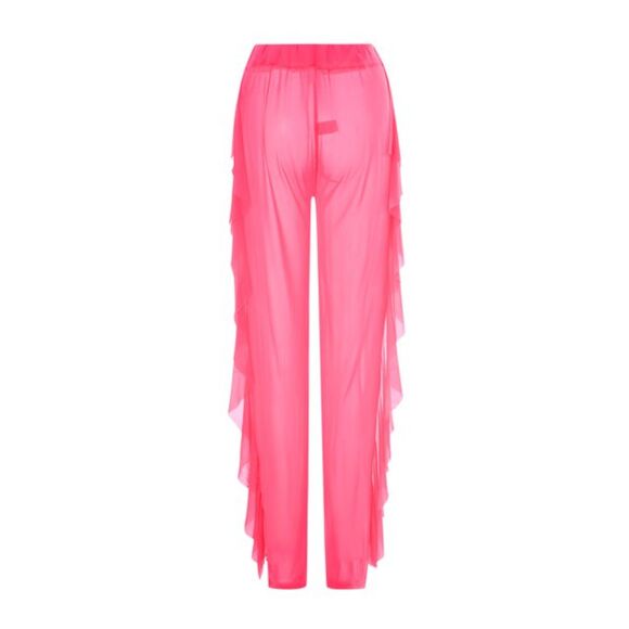 Sheer Mesh Pink Loose Cover Up Elastic High Waist Wide Leg Pants Sz S - Picture 5 of 8